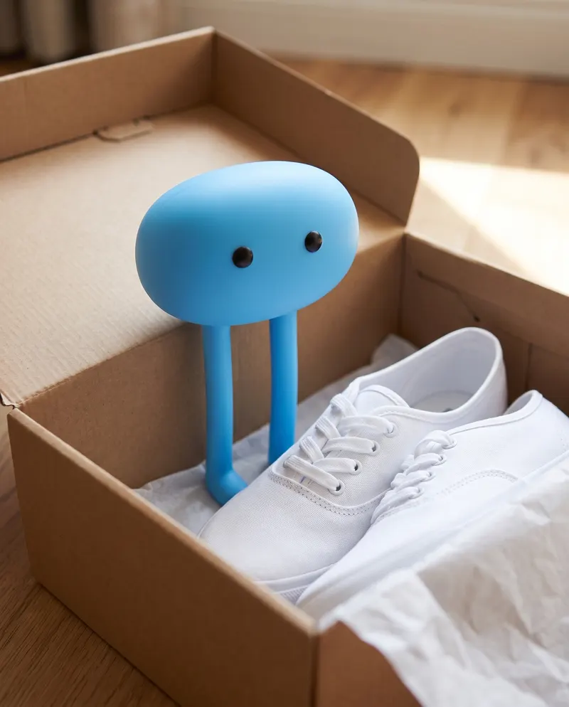 Chipo in a shoebox with new sneakers